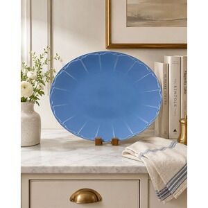 Corelle Coordinates Blue Oval Serving Platter Stoneware 17.5" Scalloped